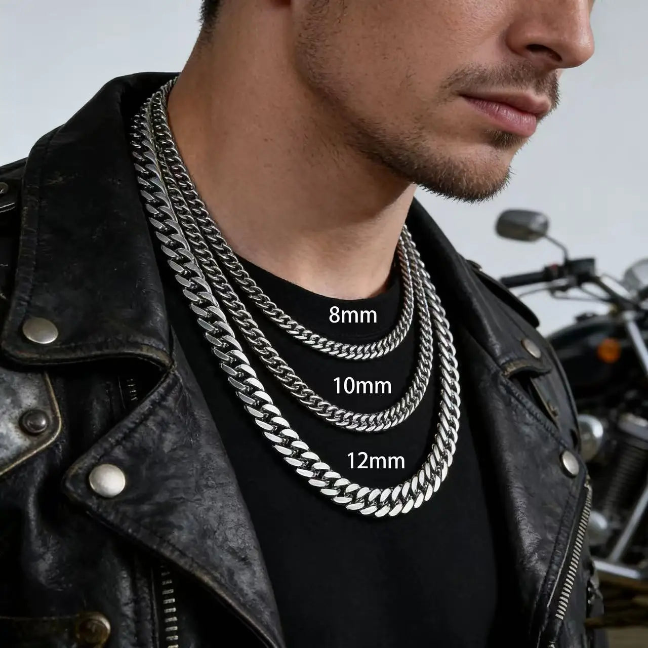 Collier à maillons cubains en acier inoxydable pour hommes, chaîne épaisse et lourde, 8/10/12/14MM, accessoires Punk Rock