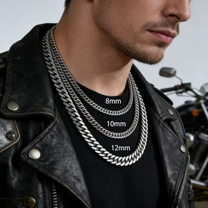 Collier à maillons cubains en acier inoxydable pour hommes, chaîne épaisse et lourde, 8/10/12/14MM, accessoires Punk Rock