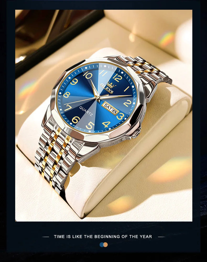 OLEVS montre de luxe montre pour hommes étanche argent acier inoxydable classique montre-bracelet à Quartz décontractée .