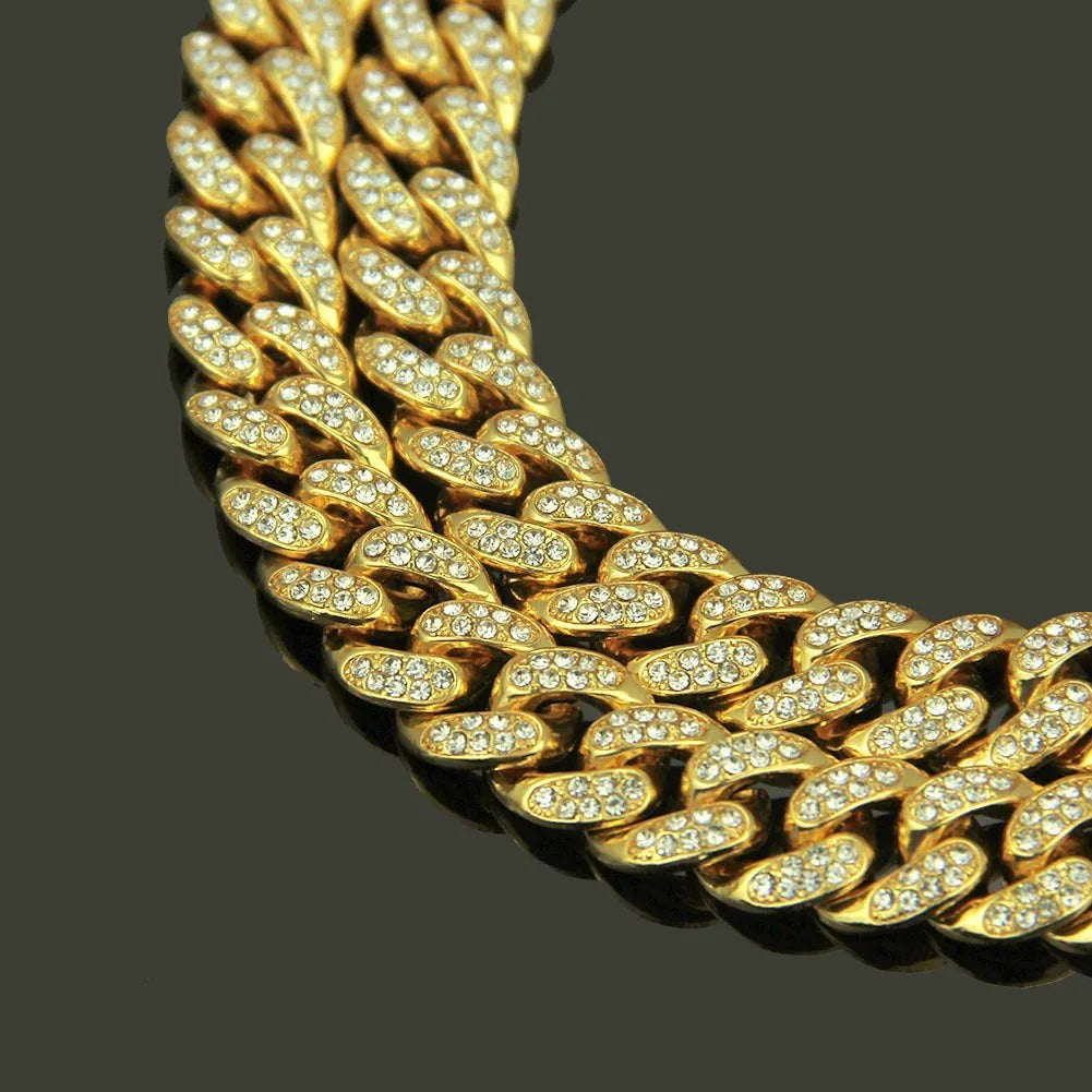 Chaîne de collier HNSP Miami Cuban Link Iced Out pour hommes - Chaîne de bijoux Hip Hop robuste et brillante de 13 mm de large