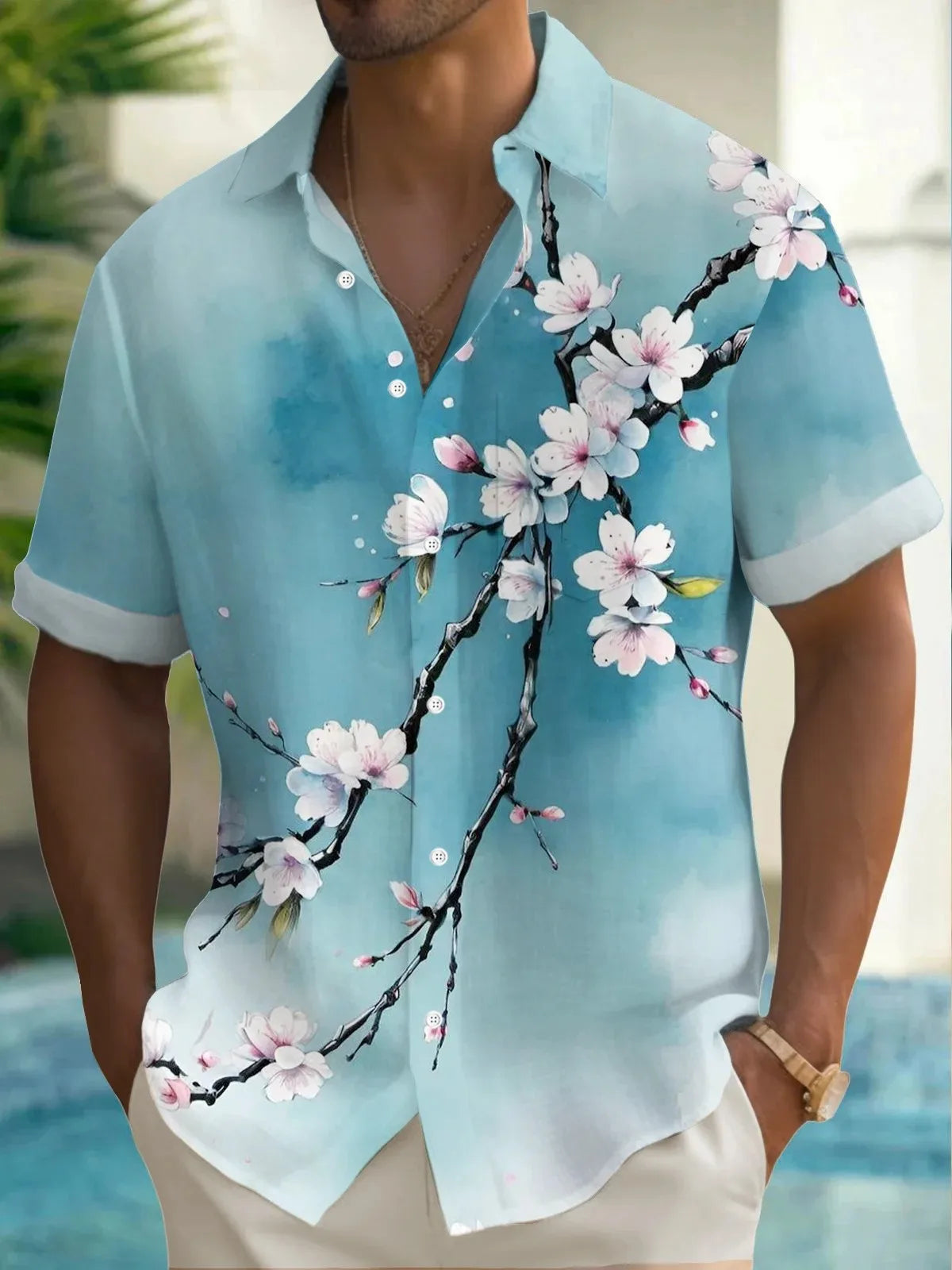 Chemises d'été pour hommes, chemise hawaïenne décontractée,manches courtes.