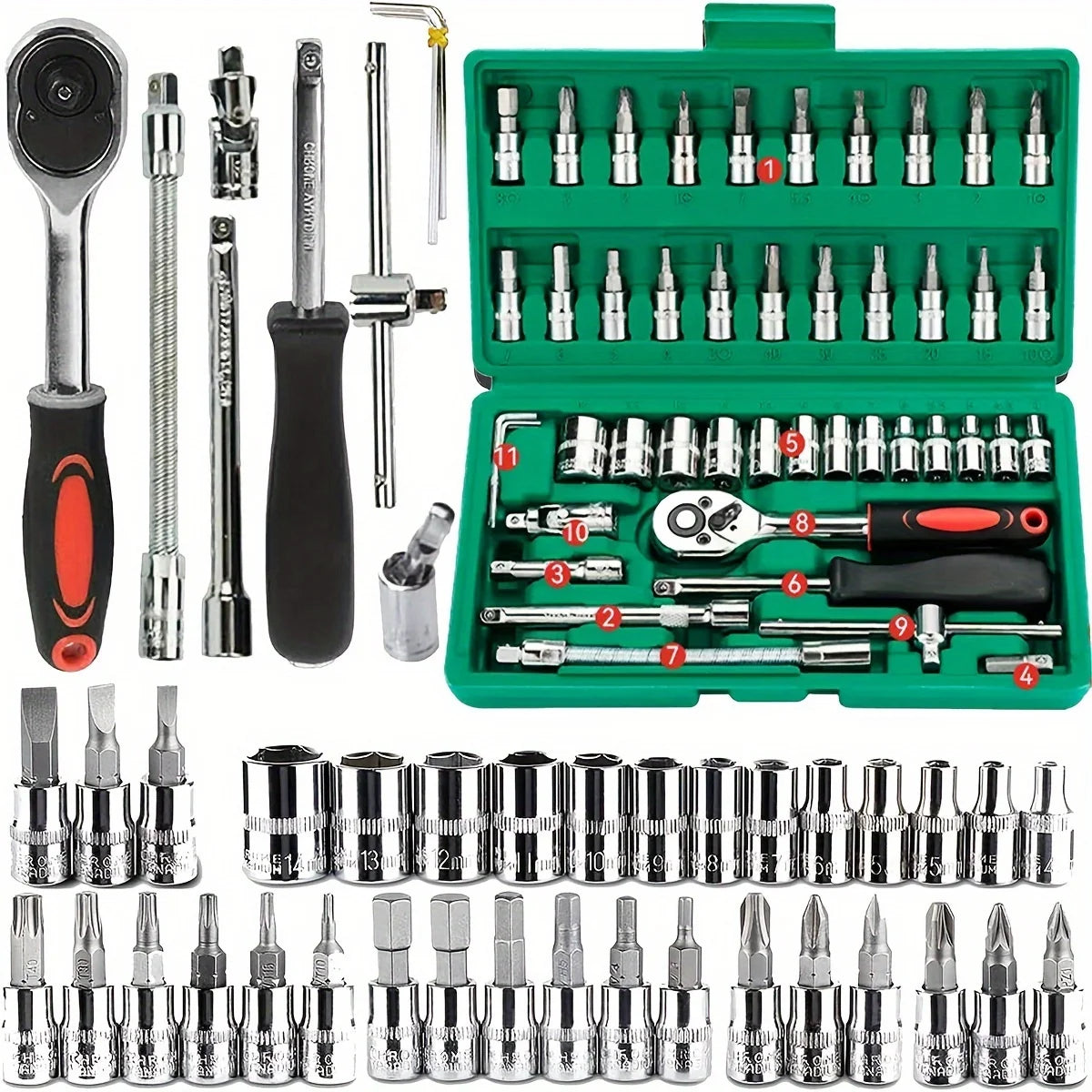 Kit d'Outils Professionnel 46 Pièces – Coffret à Cliquet pour Entretien Auto & Bricolage