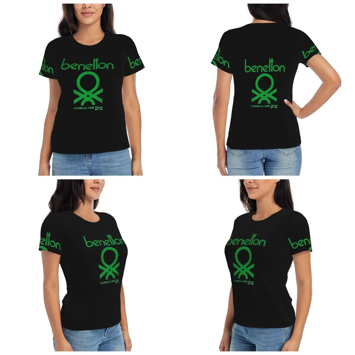 T-shirt Benetton pour femme, manches courtes, col rond, vêtements en coton, t-shirts d'été, streetwear