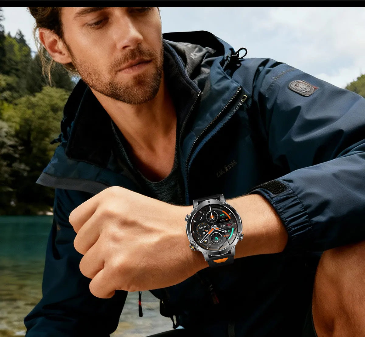Montre Connectée Militaire 2026 pour Hommes avec Batterie 1400mAh, Lampe Torche Extérieure, Étanchéité 10ATM.