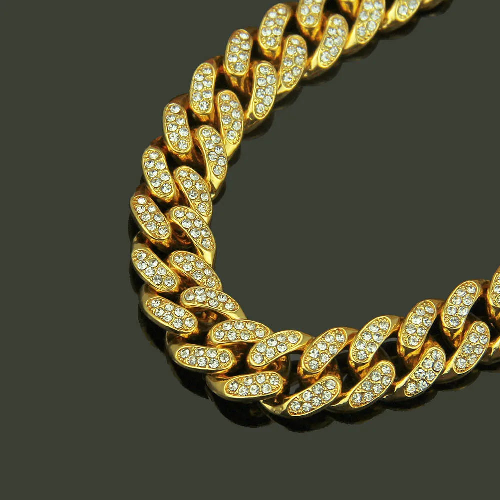 Chaîne de collier HNSP Miami Cuban Link Iced Out pour hommes - Chaîne de bijoux Hip Hop robuste et brillante de 13 mm de large