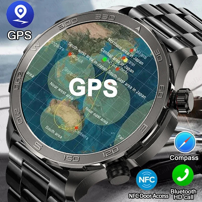 Montre intelligente étanche avec boussole pour homme, surveillance de la santé, traqueur de sport GPS, appel Bluetooth HD, assistant vocal, nouveau, 2024