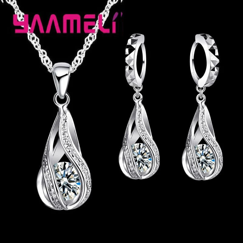 Goutte d'eau chaude en argent collier + Boucles
