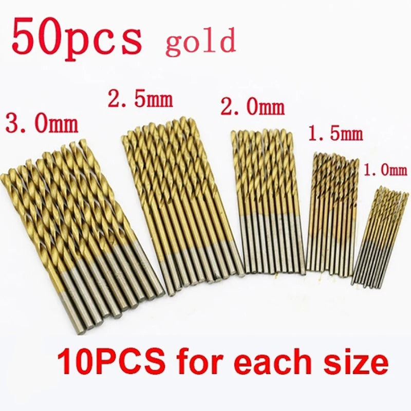 Forets HSS Revêtus Titane – Set 50 ou 100 Pièces, 1 à 3 mm