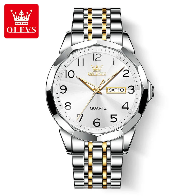 OLEVS montre de luxe montre pour hommes étanche argent acier inoxydable classique montre-bracelet à Quartz décontractée .