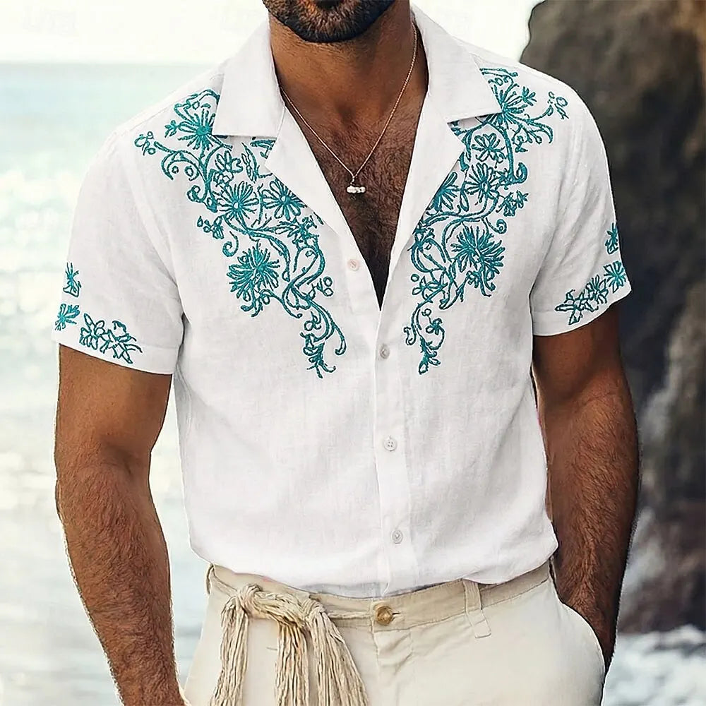 Chemise à manches courtes pour homme, col classique, imprimé floral 3D, boutonnée, style vintage, idéale pour la plage, les vacances, le printemps et l'été