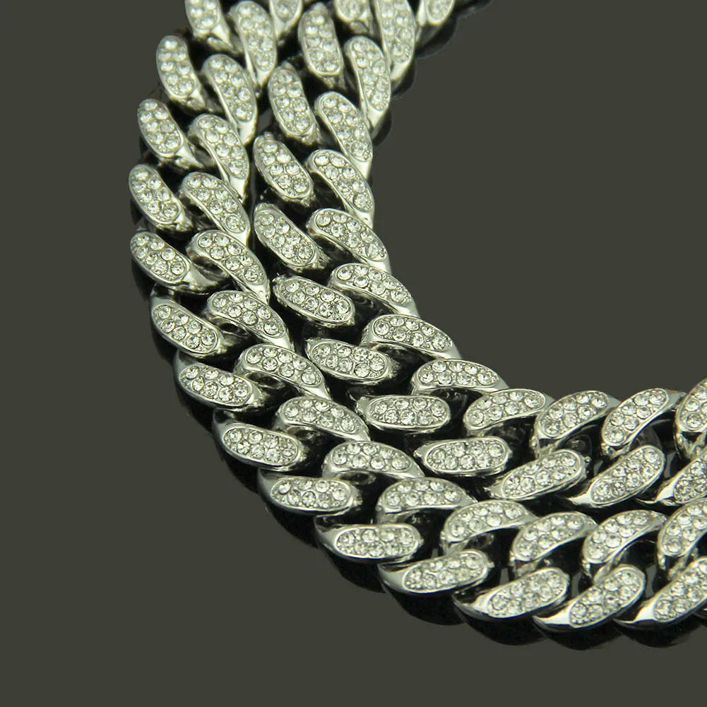 Chaîne de collier HNSP Miami Cuban Link Iced Out pour hommes - Chaîne de bijoux Hip Hop robuste et brillante de 13 mm de large