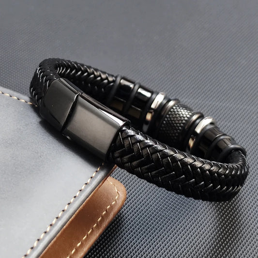Bracelet Homme — Cuir & Acier Inoxydable, Style Dominateur
