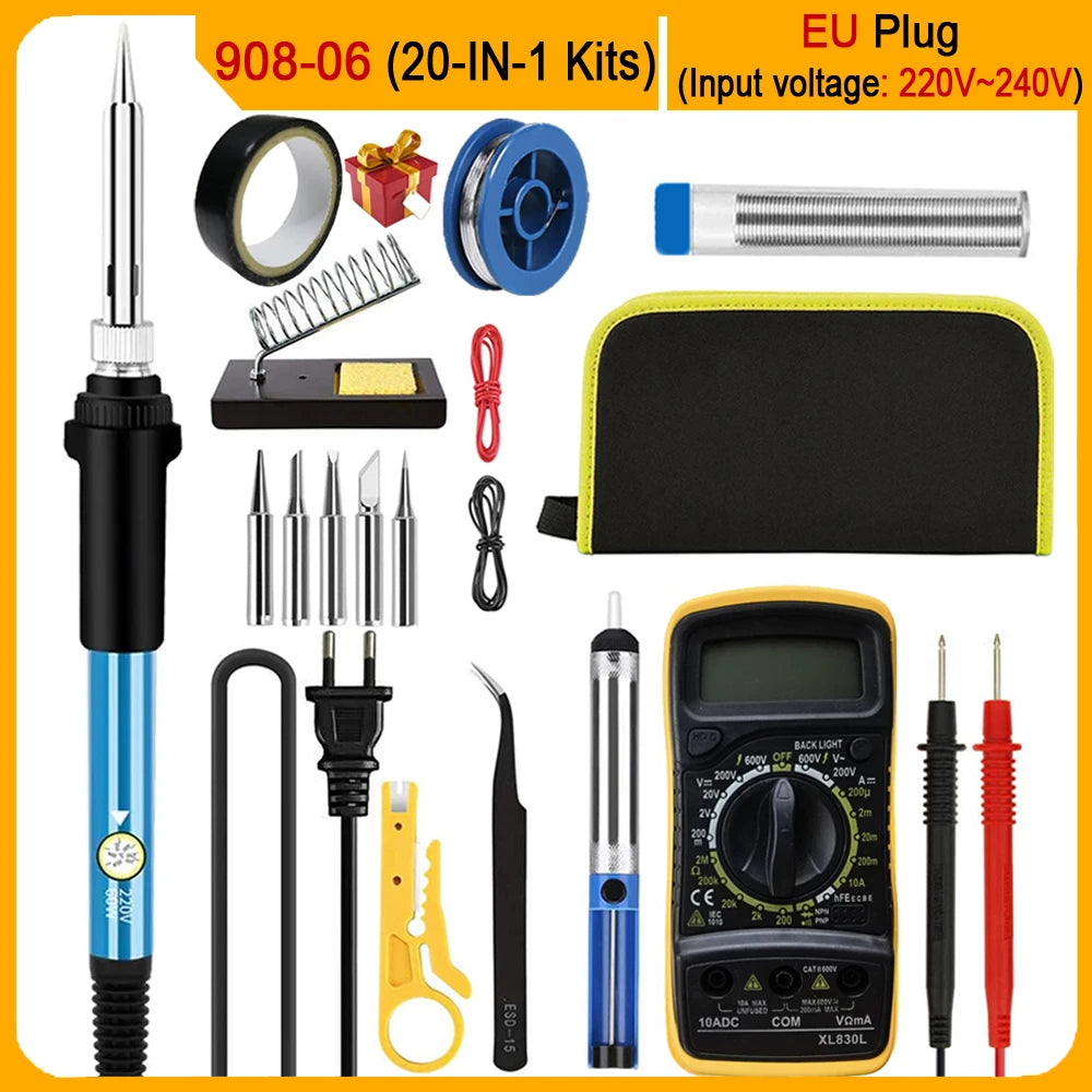 Kit Fer à Souder Électrique 60W – Température Réglable, 10/16/20 Pièces