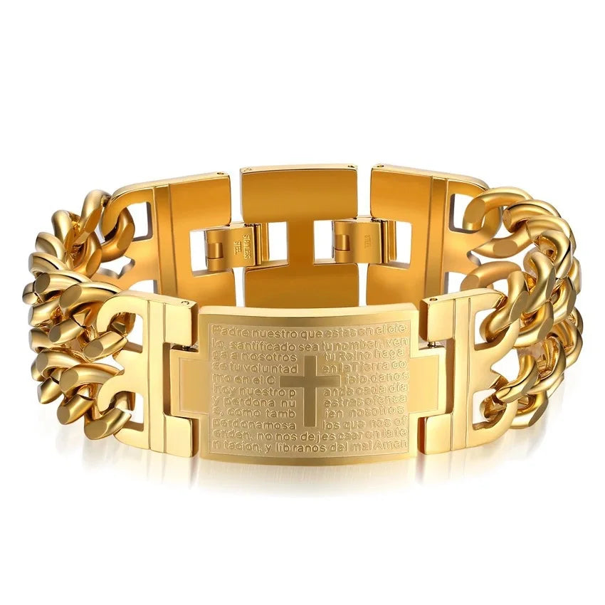 Bracelet en acier inoxydable 316L, chaîne cubaine de 24MM de largeur, bracelet croisé pour hommes.