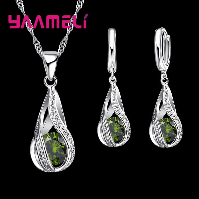 Goutte d'eau chaude en argent collier + Boucles