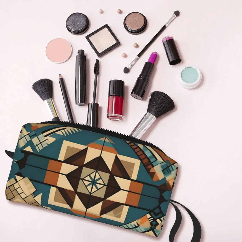Trousse de maquillage Mosaic Melody Exploring Native American Patterns, trousse de toilette et de cosmétiques pour femmes, trousse de beauté de voyage, trousse à crayons