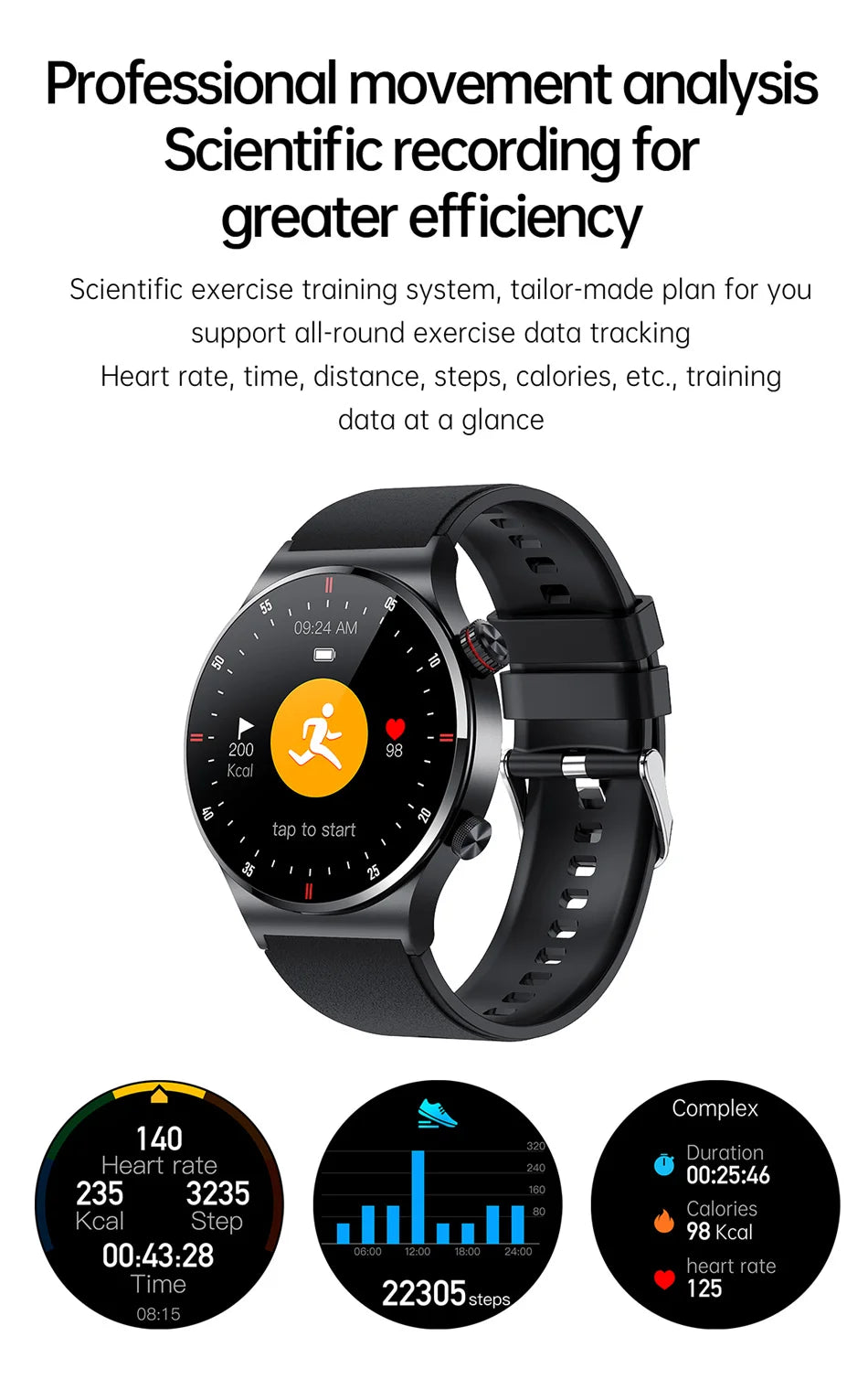 Montre Connectée Homme ChiBear – 1,28" GPS, ECG+PPG, Appel BT, Cardio, 100+ Sports