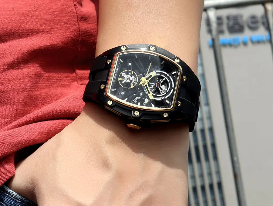 Montre Homme MINIFOCUS — Mécanique Automatique Squelette, Silicone & Waterproof 5ATM