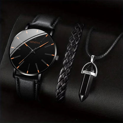 Coffret Montre Homme – Montre Quartz + Collier + Bracelet Cuir