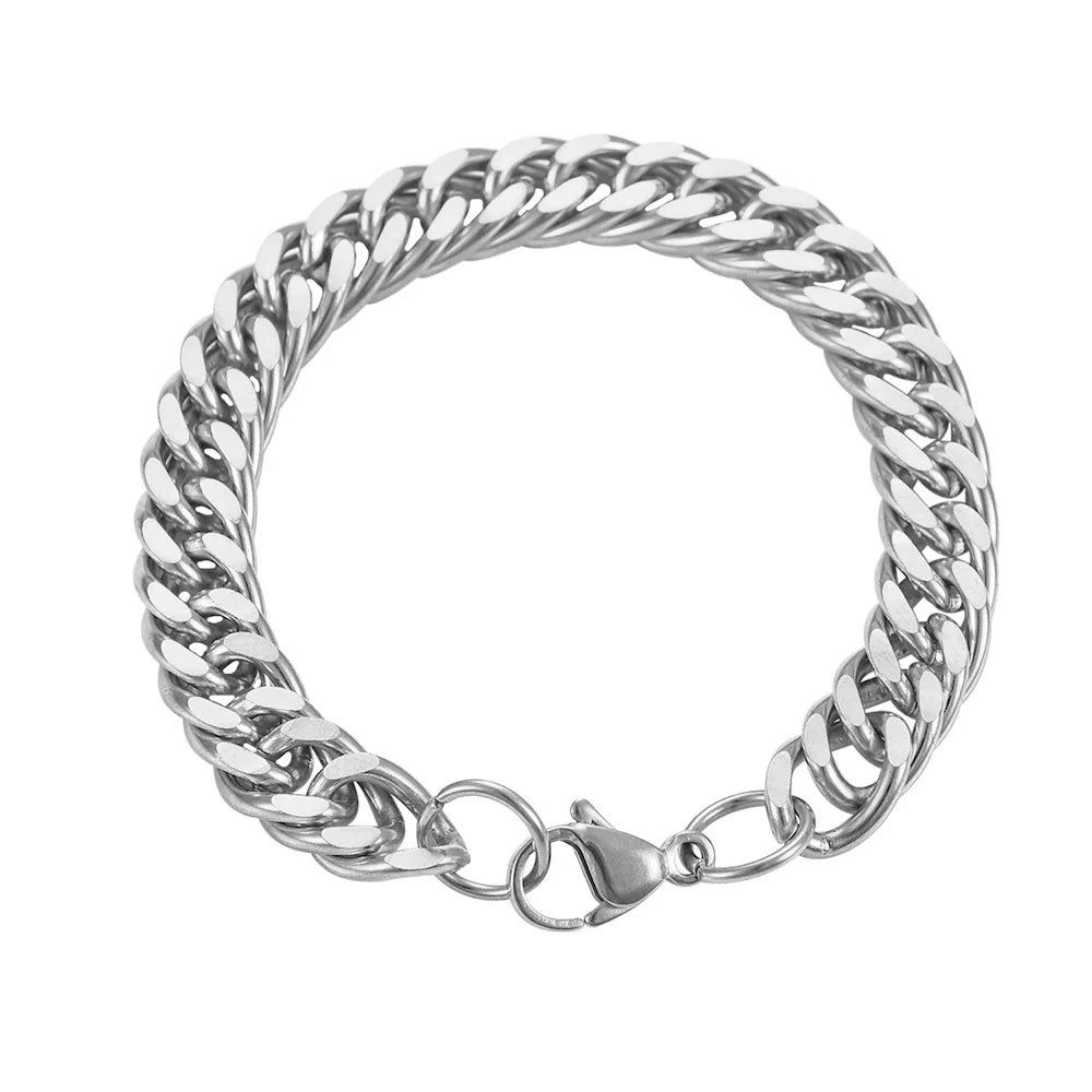 Bracelet cubain en acier inoxydable HNSP pour hommes, chaîne de main punk, accessoires de bijoux masculins, cadeau, largeur 8 mm-14 mm