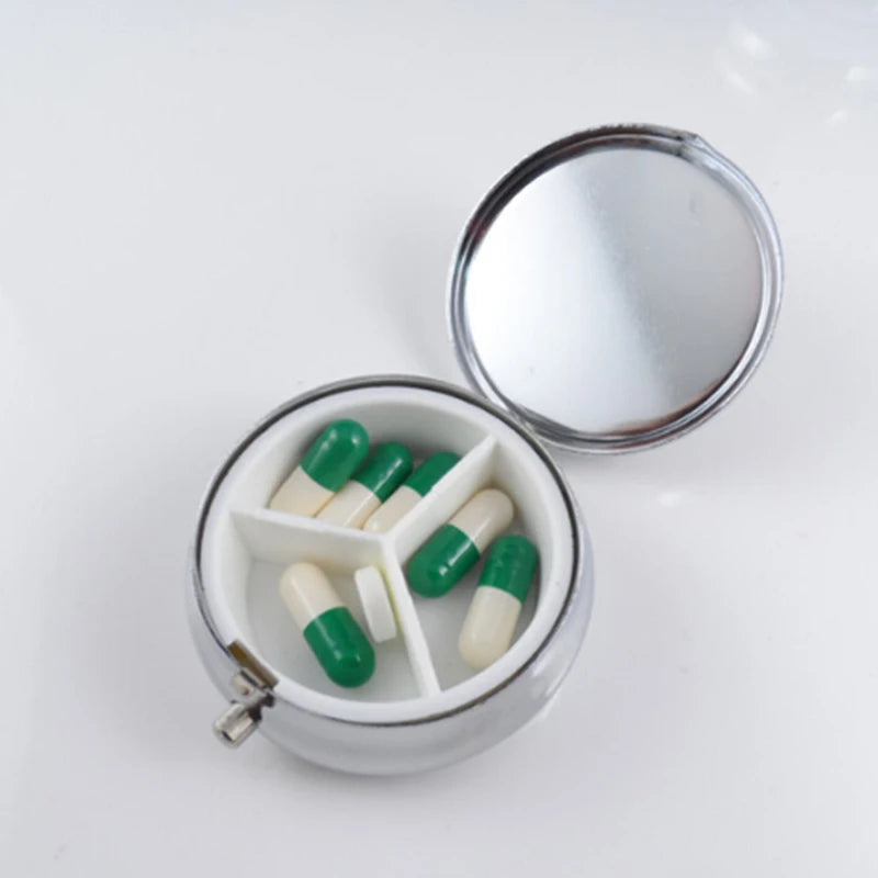 Mini Boîte à Pilules Portable en Métal avec Miroir — Organisateur de Médicaments