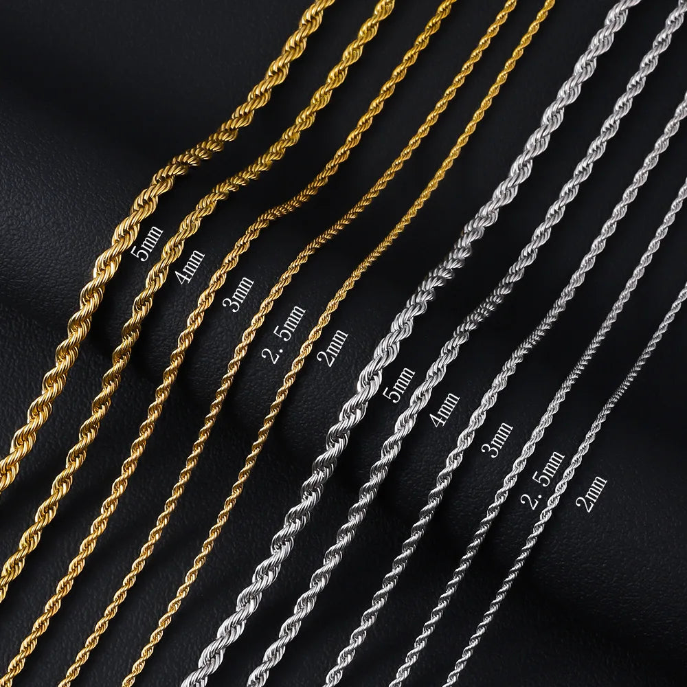 Collier en acier inoxydable 316L HNSP, chaîne torsadée, pour homme, bijoux unisexes, accessoires, largeur 3MM/4MM/5MM