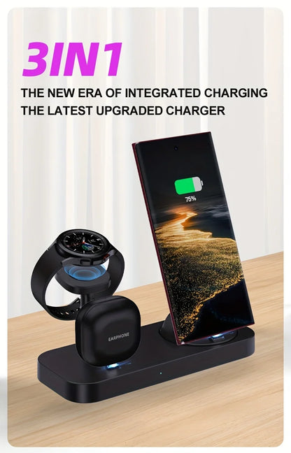 Station de Charge Sans Fil 3-en-1 VIKEFON – Samsung Galaxy, Montre & Écouteurs, 15W