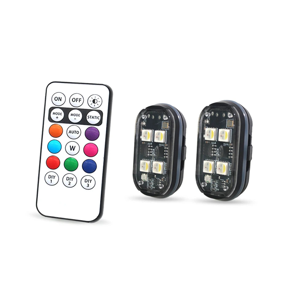 Lumières stroboscopiques LED sans fil, lumière d'ambiance de décoration de voiture, lumières Led rechargeables 8 couleurs, voyant d'avertissement Anti-Collision, 2/4 pièces