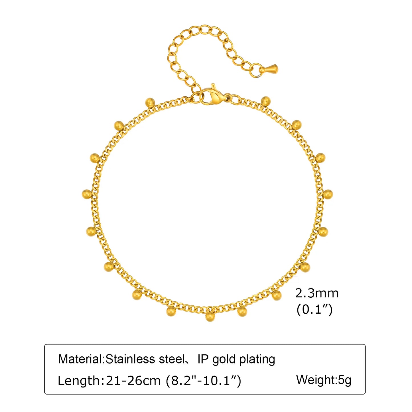 Bracelet de cheville à disque pour femmes, acier inoxydable réglable.