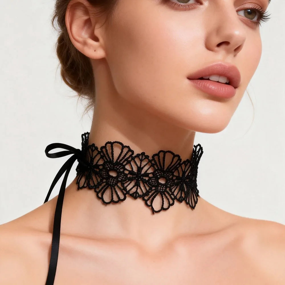 Collier ras du cou sexy en dentelle noire avec nœud pour femme, style gothique, collier doux avec sangle à nœud.