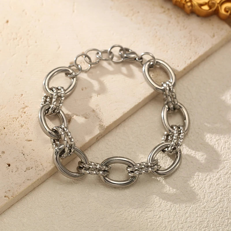 Bracelet jonc en acier inoxydable 316L GANEMLY pour femmes, nouveau bracelet punk, chaîne de poignet, bijoux imperméables, bijoux femme