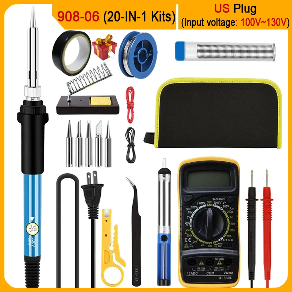 Kit Fer à Souder Électrique 60W – Température Réglable, 10/16/20 Pièces