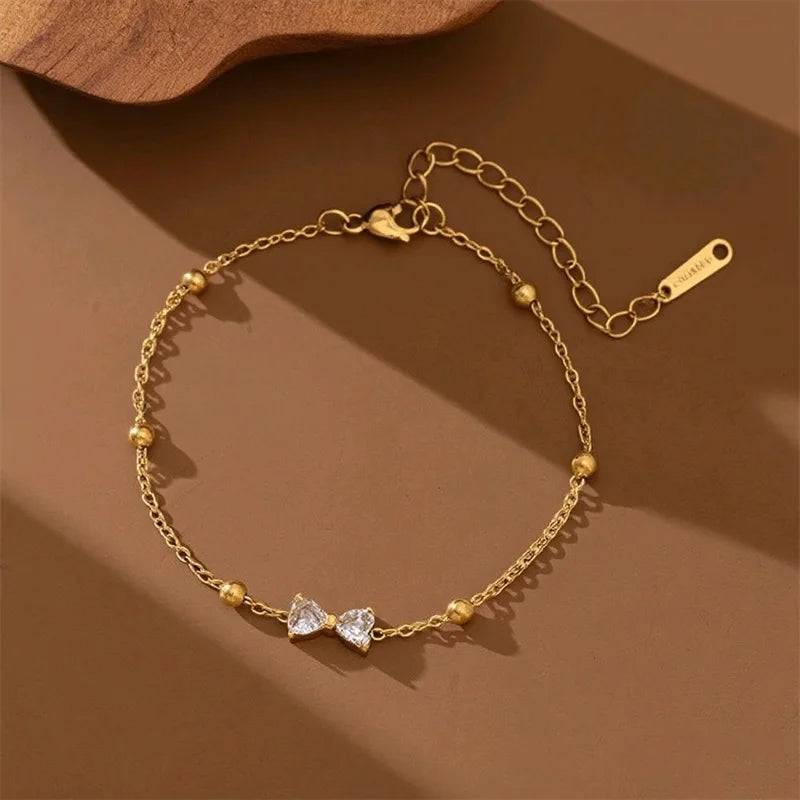 Bracelet en acier inoxydable 316L avec nœud papillon et zircon.