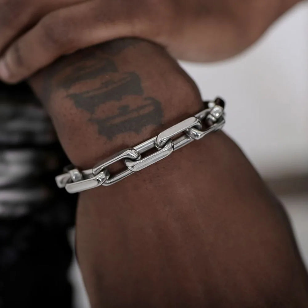 Bracelet à chaîne transversale en acier inoxydable pour hommes, chaîne épaisse cubaine, Style industriel Hip-hop Punk.