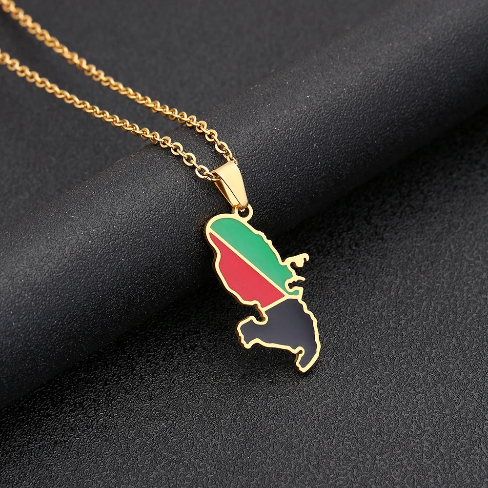 Collier Pendentif Drapeau Martinique – Acier Inoxydable Or & Argent