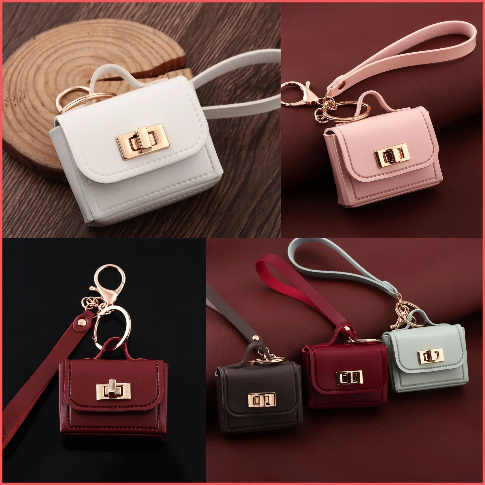 Mini Sac Porte-Clés en Cuir PU — Porte-Monnaie Zippé, Pendentif Sac, 7 Coloris