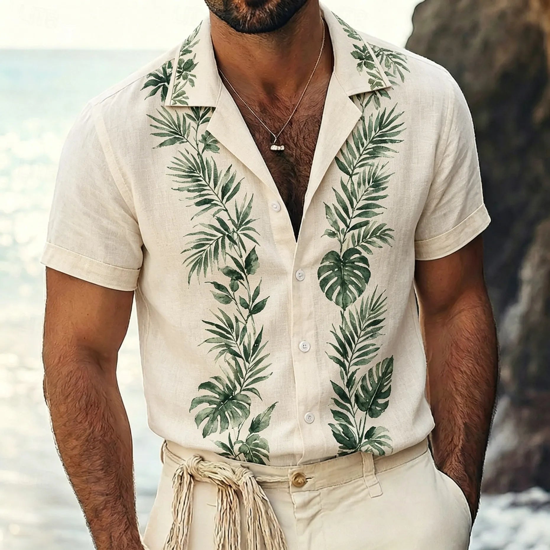Chemise à manches courtes pour homme, imprimé floral vintage rayé. Plusieurs coloris disponibles