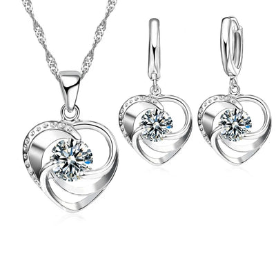Ensemble collier & boucles d'oreilles cœur — Argent Sterling 925