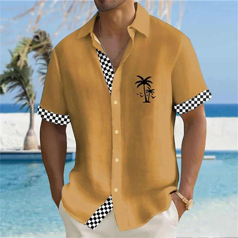 Chemise hawaïenne à motif rayé dégradé pour hommes, épissure de couleur, chemises Aloha imprimées en 3D, chemisiers à revers décontractés, manches courtes amples