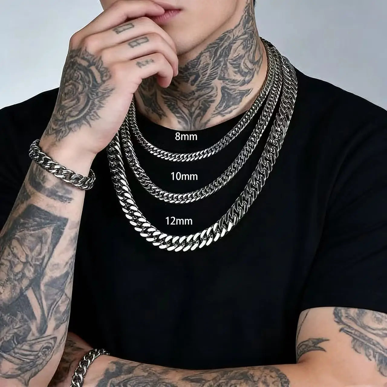 Collier à maillons cubains en acier inoxydable pour hommes, chaîne épaisse et lourde, 8/10/12/14MM, accessoires Punk Rock