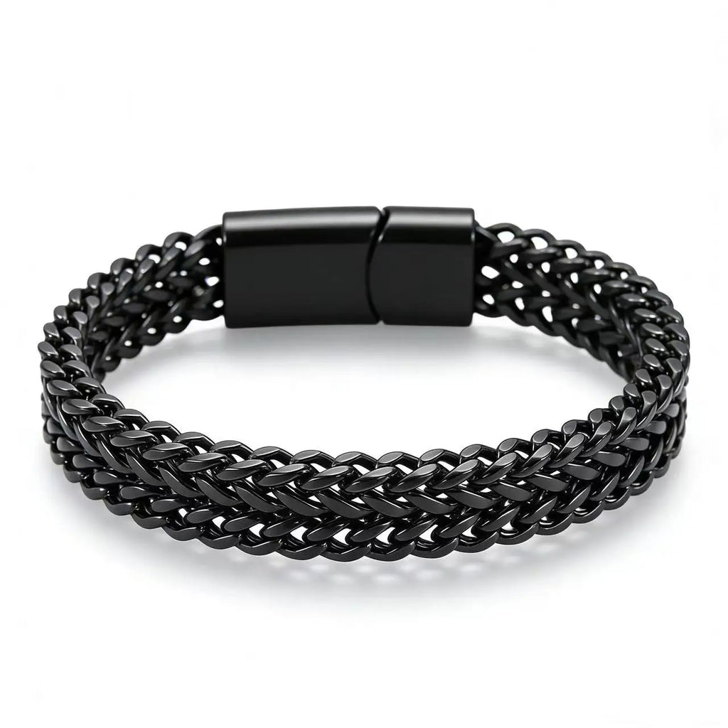 Bracelet chaîne en acier inoxydable noir de 10 mm de large pour hommes, bijoux punk gothiques, fermoir magnétique, boucle cachée, accessoire