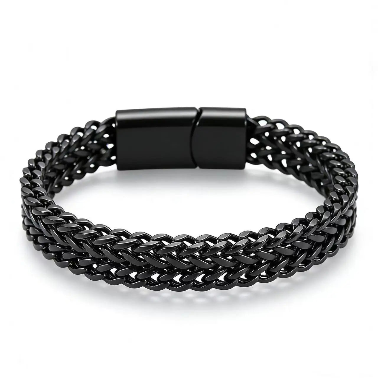 Bracelet chaîne en acier inoxydable noir de 10 mm de large pour hommes, bijoux punk gothiques, fermoir magnétique, boucle cachée, accessoire