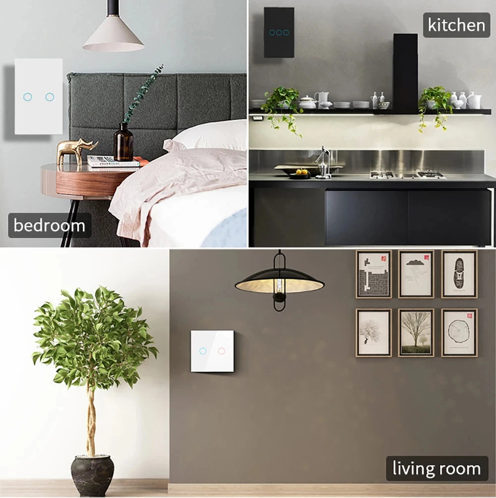 Interrupteur Mural Tactile en Verre Cristal | 1/2/3 Boutons | Noir & Blanc