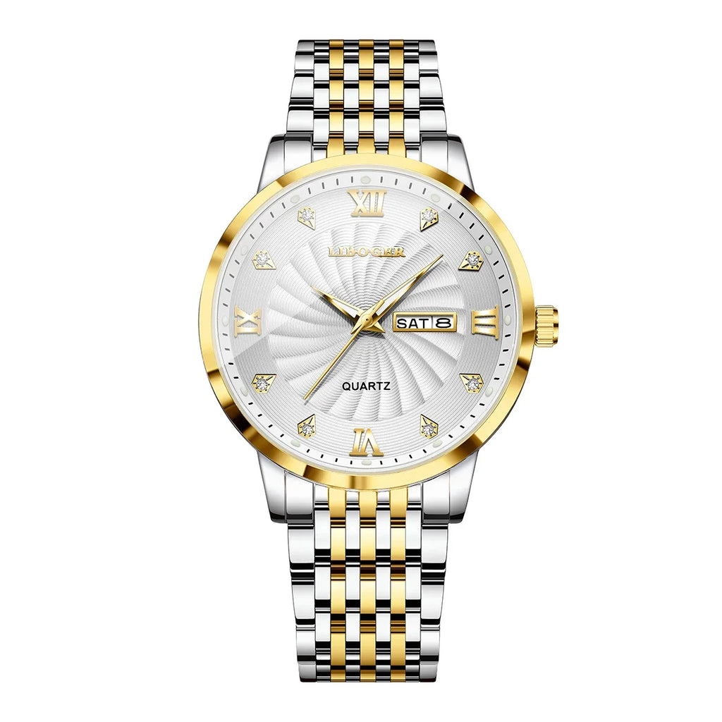 Montres de luxe en acier inoxydable pour hommes, montres-bracelets à Quartz avec cadran lumineux et calendrier, Relogio Masculino (sans boîte)