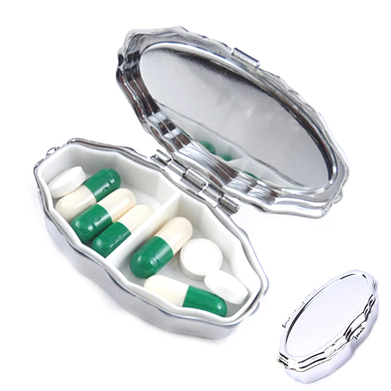 Mini boîte à pilules Portable, organisateur de médicaments, conteneur de médicaments, boîte de rangement en métal avec organisateur de pilules miroir