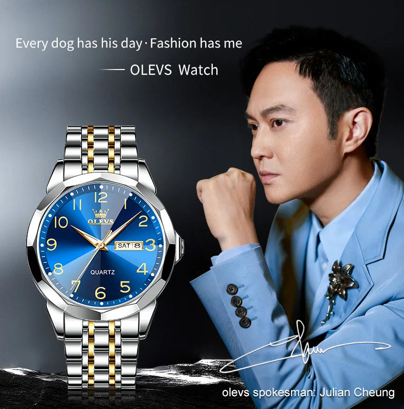 OLEVS montre de luxe montre pour hommes étanche argent acier inoxydable classique montre-bracelet à Quartz décontractée .