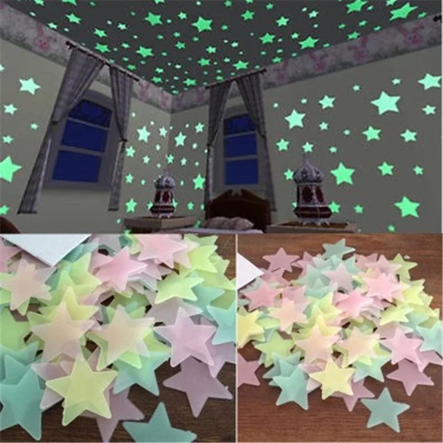 Autocollants Étoiles Fluorescentes 3D — Décoration Murale Lumineuse