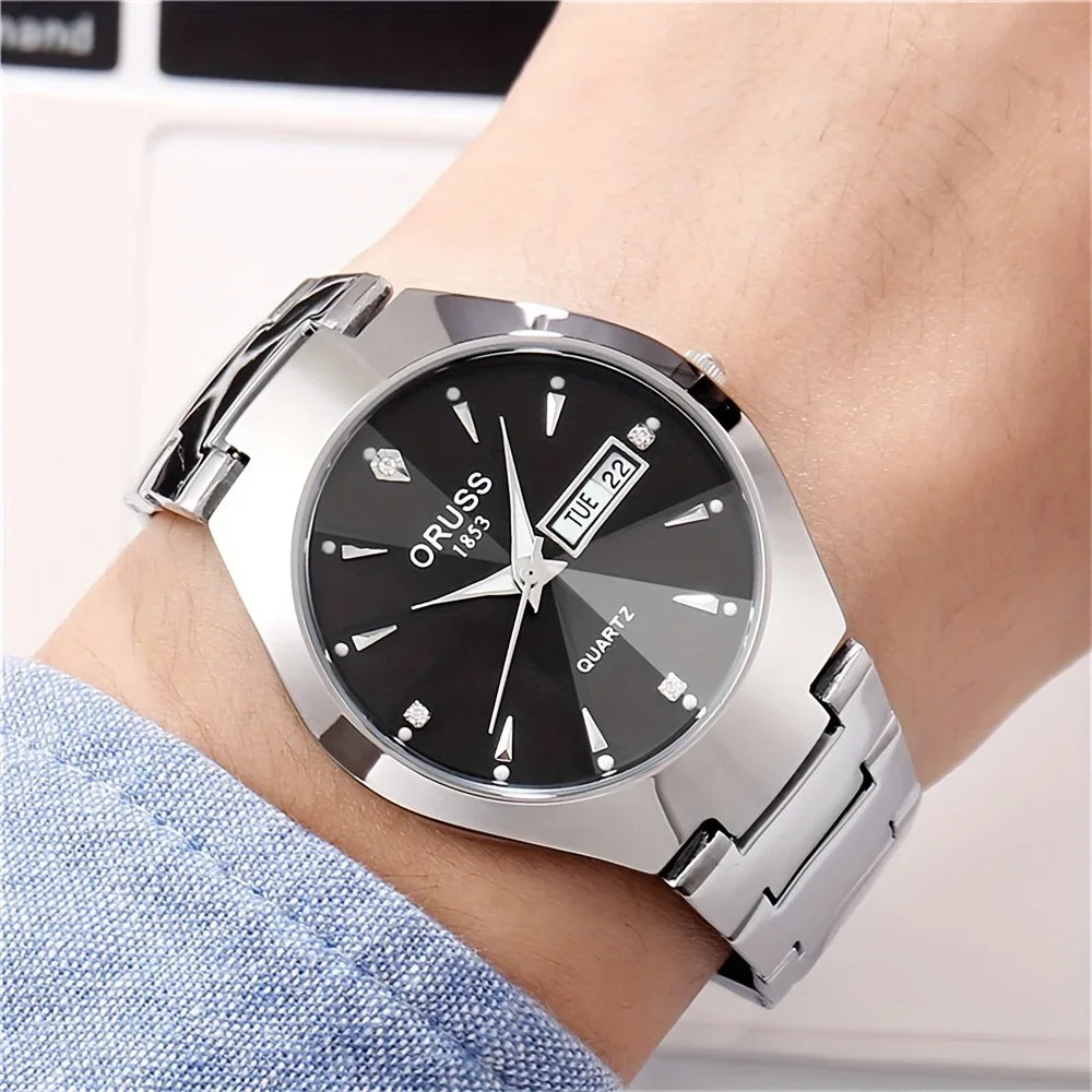 2 pièces Couples cadran coupe montre à Quartz affaires mode analogique calendrier montre-bracelet saint valentin cadeau pour hommes femmes Date montre