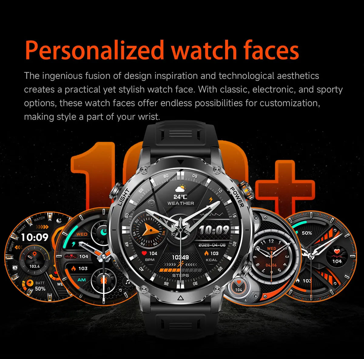 Montre Connectée Militaire 2026 pour Hommes avec Batterie 1400mAh, Lampe Torche Extérieure, Étanchéité 10ATM.