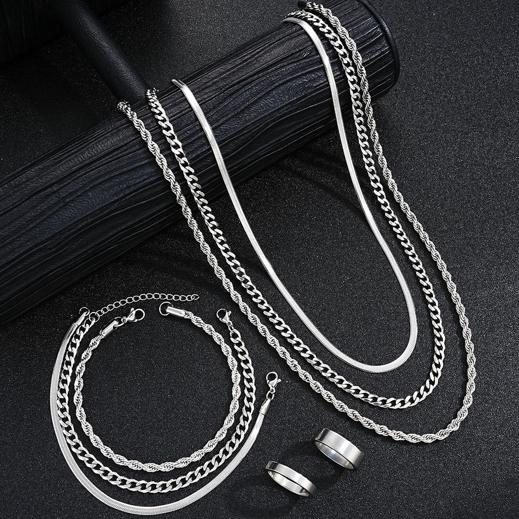 Ensemble de bijoux simples en acier inoxydable hommes